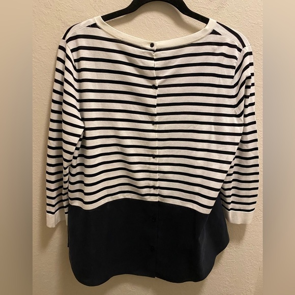 Cos Striped Cotton And Silk Button Back 3/4 Length Sleeve Top - Picture 8 of 9